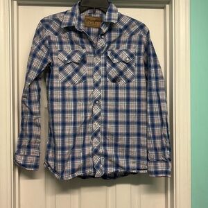 Wrangler Boys' Blue Plaid Button-Down Shirt